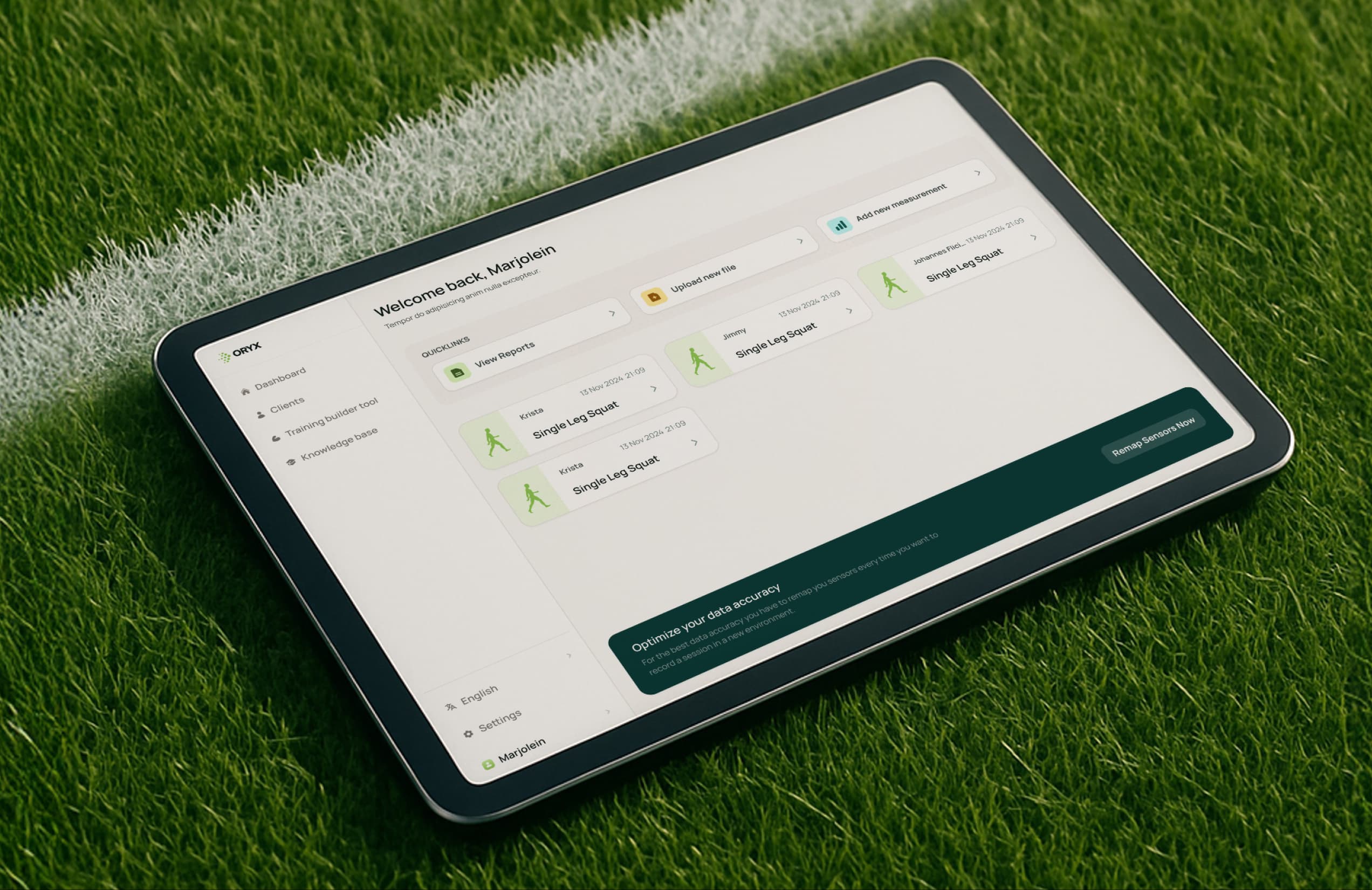 ORYX Movement Solutions platform on tablet